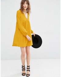 Mango Plunge Neck Smock Dress