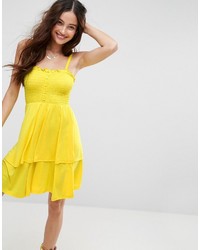 Asos Shirred Mini Sundress With Tiered Skirt