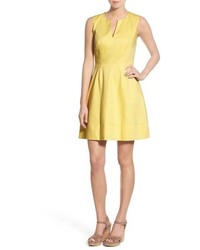 Vineyard Vines Split Neck Textured Cotton Dress Size 10 Yellow