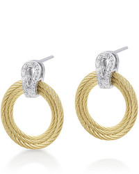 Alor Classique Hoop Drop Earrings W Pave Diamonds Yellow
