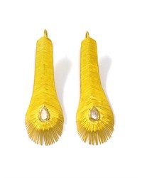 Diamond Yellow Gold Feather Earrings
