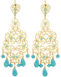 Jose & Maria Barrera Golden Filigree Chandelier Earrings W Turquoise Hue Beads