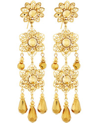 Jose & Maria Barrera Golden Filigree Flower Triple Drop Earrings