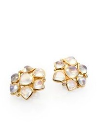 Temple St. Clair Royal Blue Moonstone Diamond 18k Yellow Gold Cluster Earrings