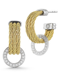 Alor Three Row Micro Cable Pave Diamond Hoop Earrings Yellow