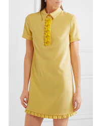 Moschino Boutique Crystal Embellished Appliqud Crepe Mini Dress Yellow