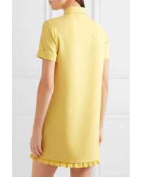 Moschino Boutique Crystal Embellished Appliqud Crepe Mini Dress Yellow