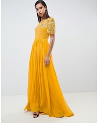 Virgos Lounge Rahaya Contrast Embellished Maxi Dress In Mustard