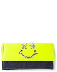 Yellow Embellished Leather Clutch