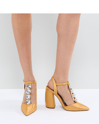 Yellow Embellished Leather Pumps