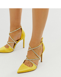 ASOS DESIGN Wide Fit Wren Embellished High Heels In Yellow