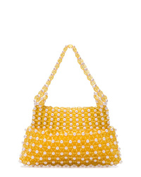 Yellow Embellished Leather Tote Bag