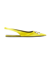 Yellow Embellished Satin Ballerina Shoes