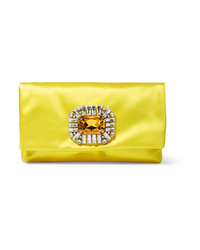 Yellow Embellished Satin Clutch