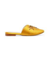 Yellow Embellished Satin Loafers