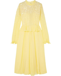 Yellow Embellished Sequin Midi Dress