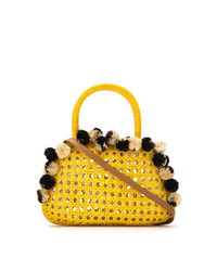 Yellow Embellished Straw Crossbody Bag