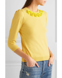 Moschino Boutique Crystal Embellished Appliqud Jersey Sweater Yellow