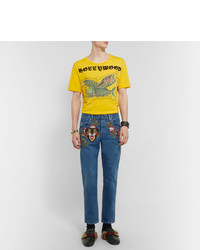Gucci Embellished Printed Cotton Jersey T Shirt