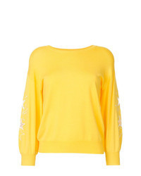 Yellow Embroidered Crew-neck Sweater