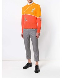 Thom Browne Classic Crewneck Pullover With Tennis Player Embroidery In Cotton Crepe