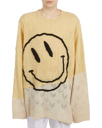 Raf Simons Oversize Embroidered Smiley Face Merino Wool Sweater