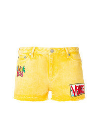 Yellow Embroidered Denim Shorts