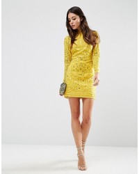 Asos Mirror And Embroidered Cut Out Back Mini Dress