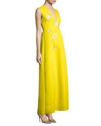 Yellow Embroidered Evening Dress