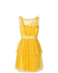 Yellow Embroidered Fit and Flare Dress