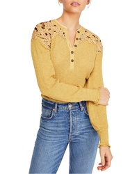 Yellow Embroidered Henley Shirt