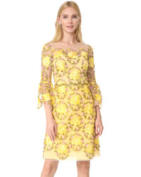 Marchesa Notte Embroidered Cocktail Dress With Flutter Sleeves