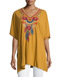 Yellow Embroidered Poncho