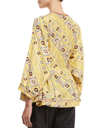 Isabel Marant 34 Sleeve Embroidered Tunic Blouse Light Yellow