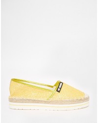 Love Moschino Yellow Glitter Espadrille Flat Shoes