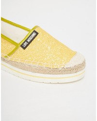 Love Moschino Yellow Glitter Espadrille Flat Shoes