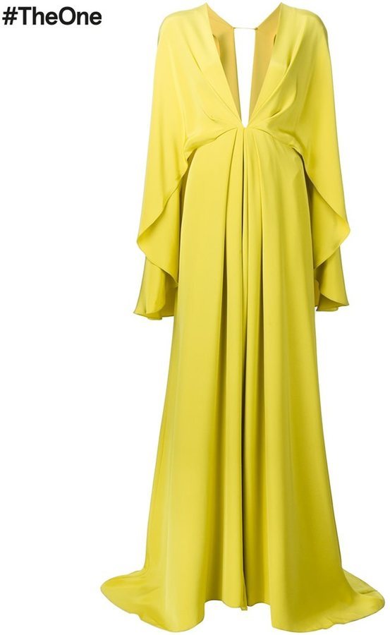 yellow draped dress