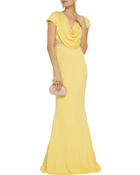 Badgley Mischka Embellished Draped Back Jersey Gown