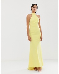 Jarlo High Neck Trophy Maxi Dress With Open Back Detail In Lemon