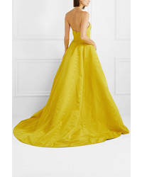 Oscar de la Renta Strapless Asymmetric Cotton Blend Moire Gown