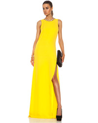 Jenni Kayne Thigh Slit Silk Gown In Yellow