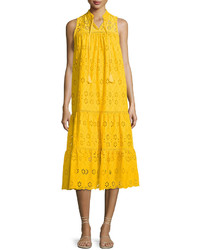 Kate Spade New York Sleeveless Cotton Eyelet Midi Dress Yellow