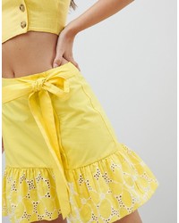 Yellow Eyelet Mini Skirt