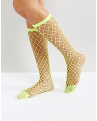 Yellow Fishnet Socks