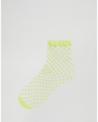 Asos Oversized Calf Length Fishnet Socks In Fluro