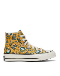 Yellow Floral Canvas High Top Sneakers