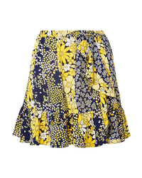 Yellow Floral Chiffon Mini Skirt