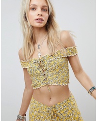 Kiss The Sky Off The Shoulder Crop Top In Ditsy Floral Co Ord
