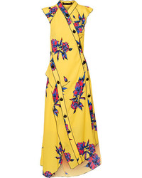 Proenza Schouler Asymmetric Floral Print Silk Crepe Dress Marigold