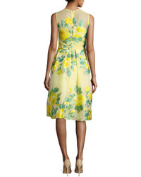 Lela Rose Floral Fil Coupe Full Skirt Dress Yellow